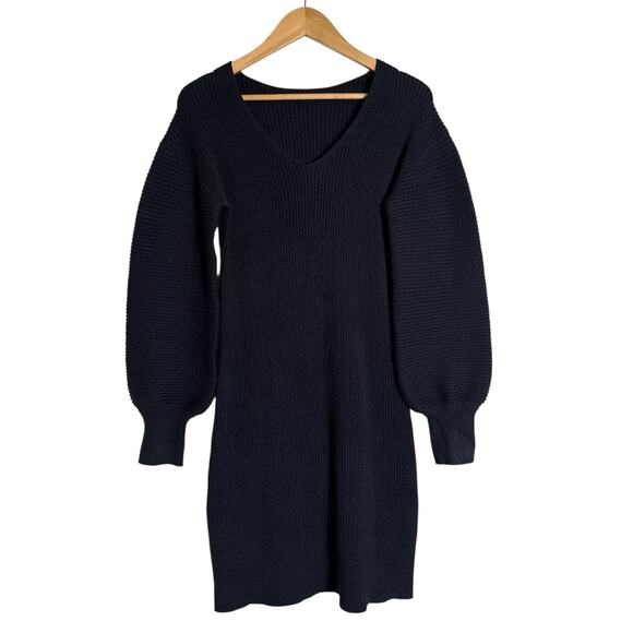 Balloon Sleeves Women Stretch Ribbed Knit Sweater Dress Size XL Black NWOT - Picture 1 of 6